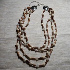 Wooden and white beaded necklace